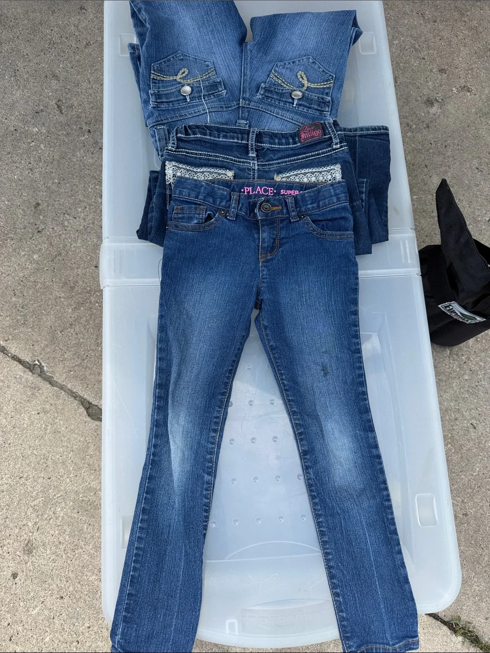 Justice Blue Denim Flare Jeans with Lace Trim Pockets